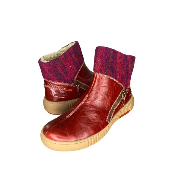 Josef Seibel Maren 22 Red Leather & Wool Ankle Boots With Sherpa Lining Size 6 - Picture 7 of 9